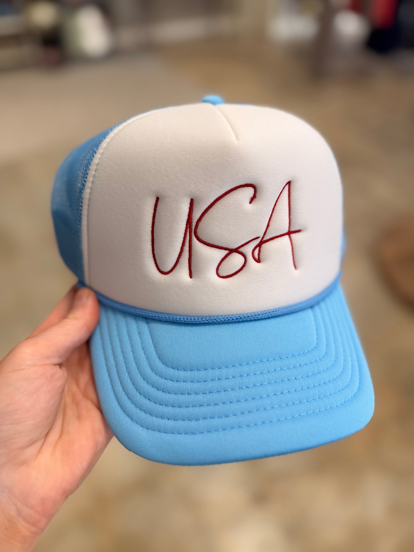 USA Cursive Embroidered Foam Trucker Hat – Make it Personal MM