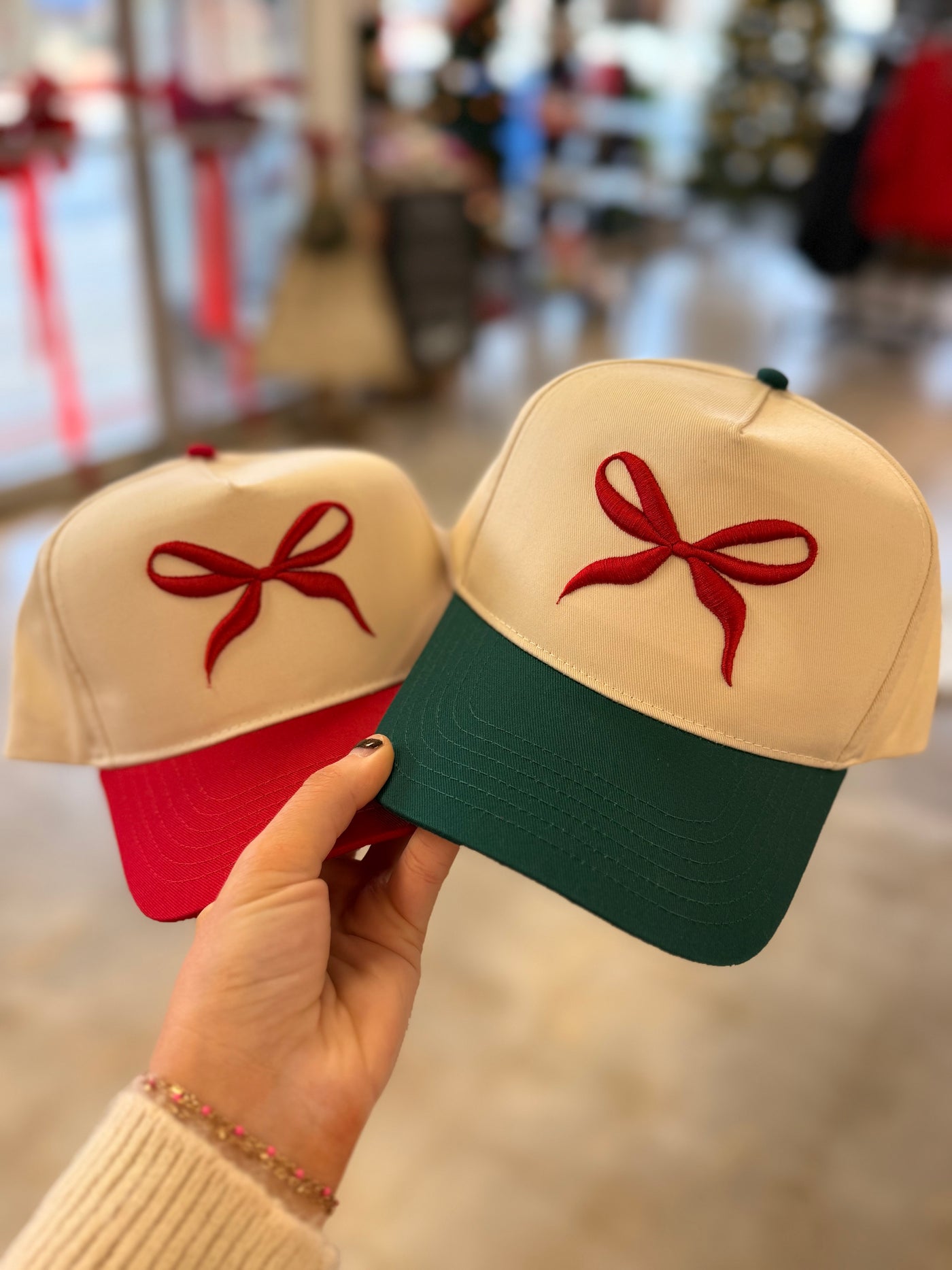 3D Foam Embroidered Christmas Bow Trucker Hat