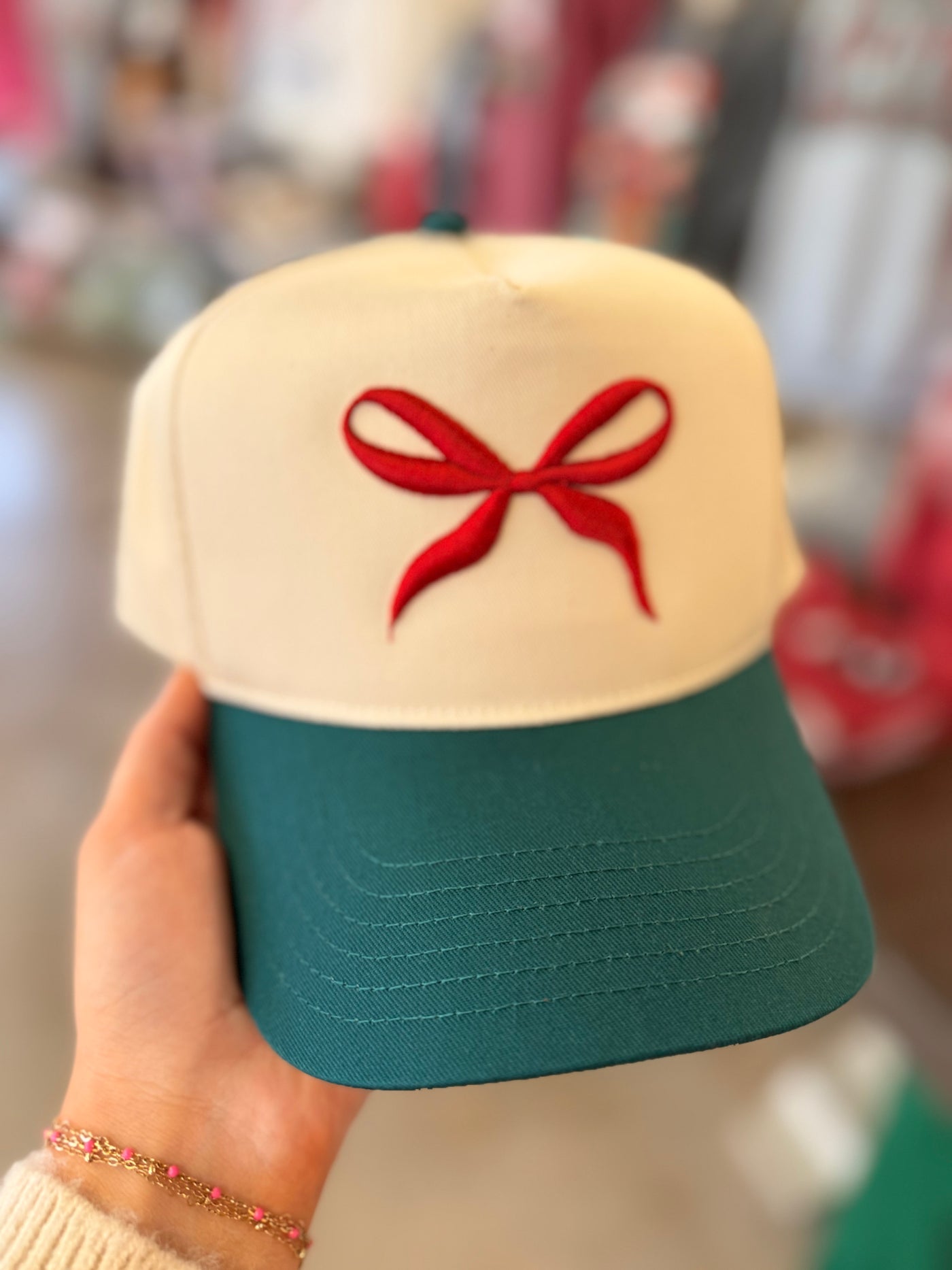 3D Foam Embroidered Christmas Bow Trucker Hat