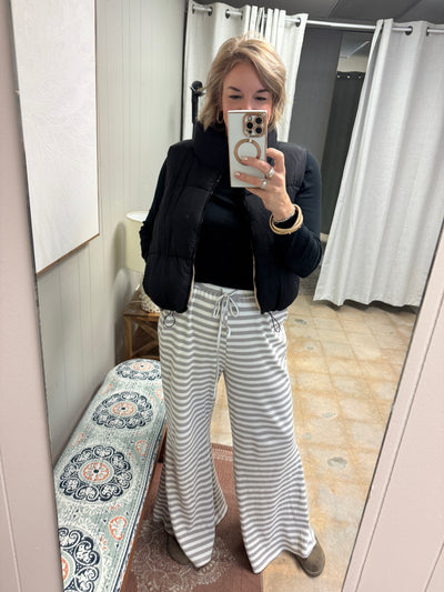 Waffle Textured Stripe Flare Palazzo Pants