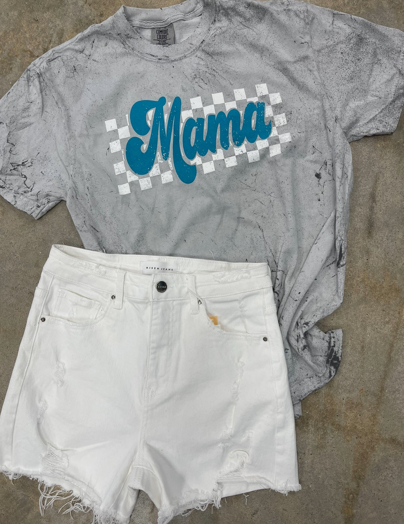 Mama Checkered Acid Wash Tee