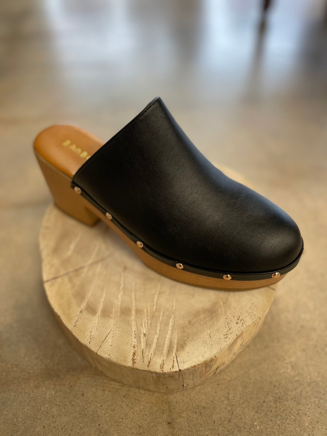 Black Studded Heel Clogs