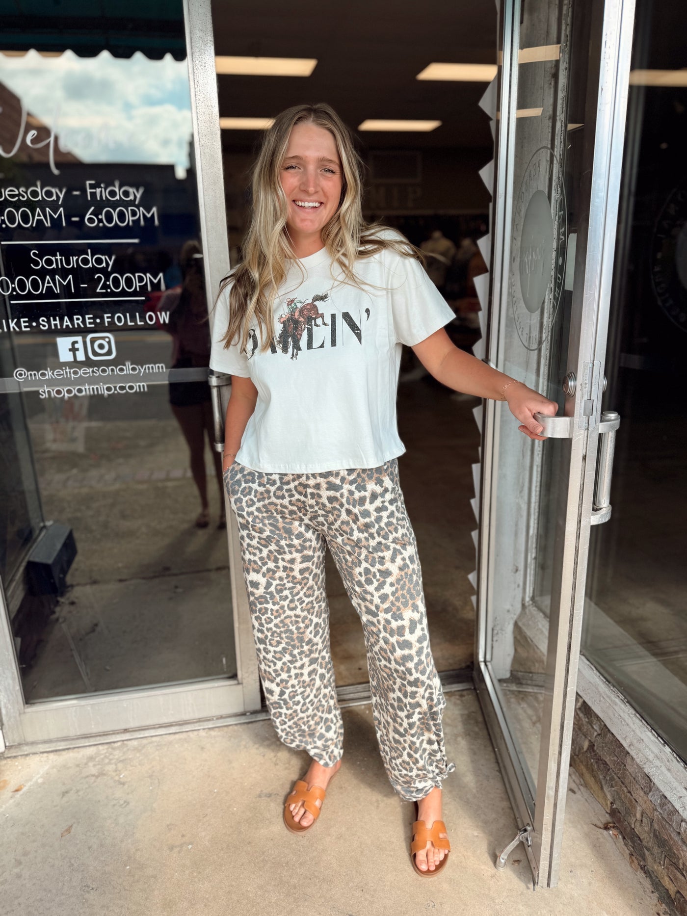 Leopard Print Lightweight Split Side Ankle Tie Pants