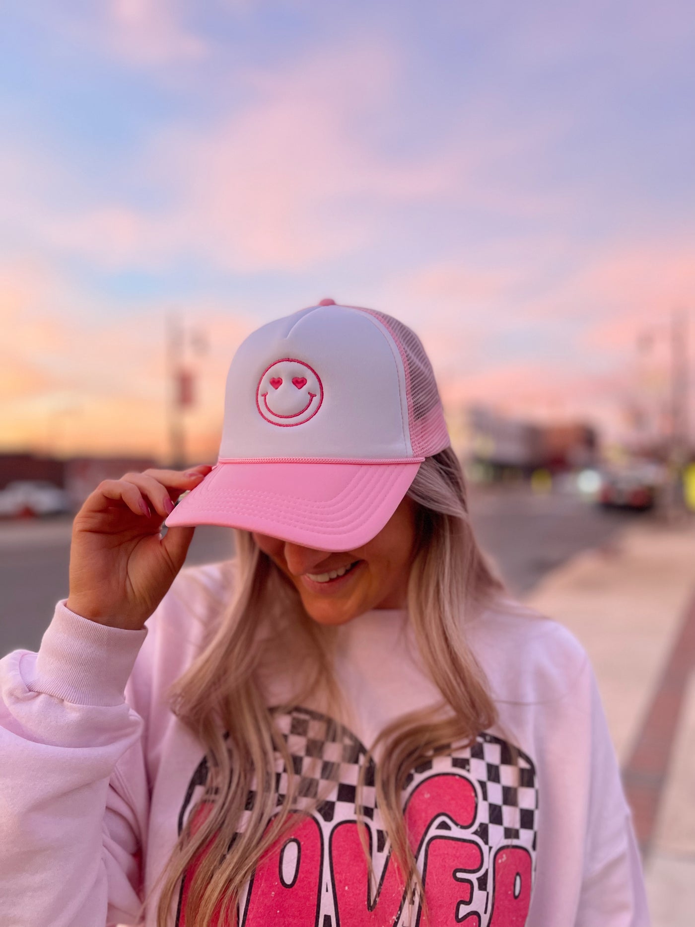 Embroidered Smiley Trucker Hat