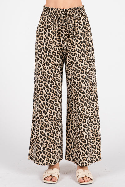 Leopard Print Drawstring Pants