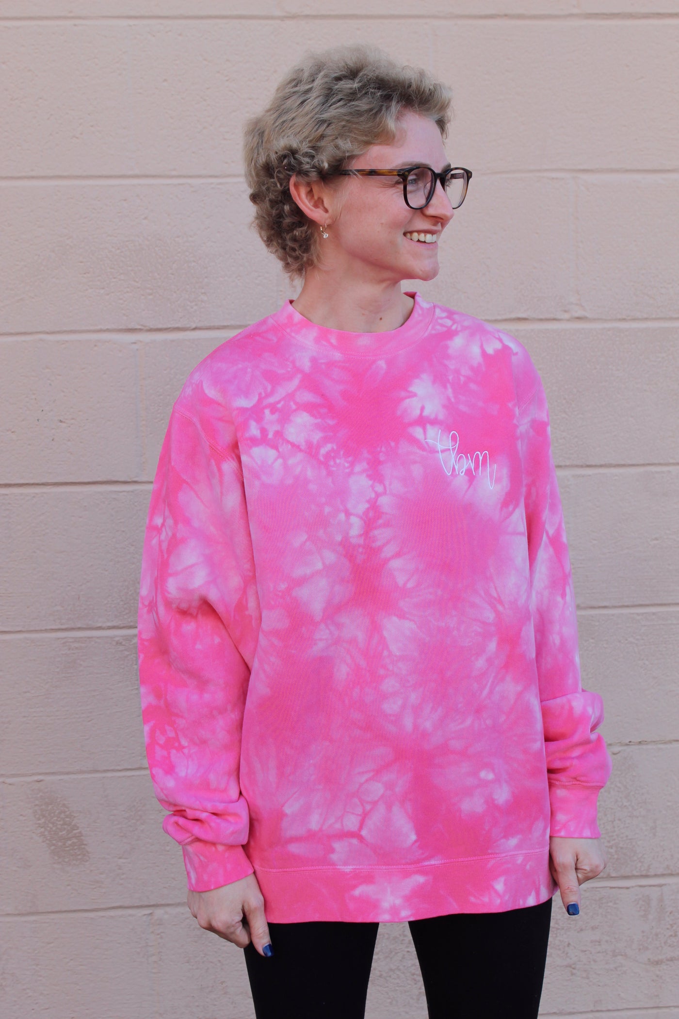 Pink Tie-Dye Embroidered Crewneck Sweatshirt